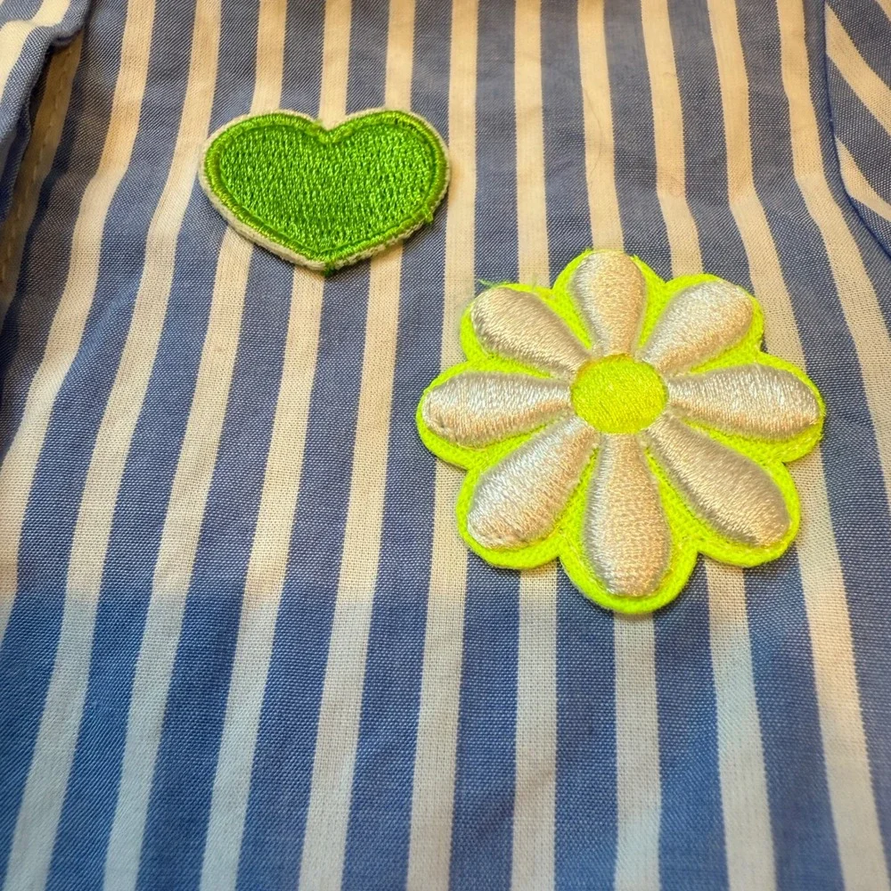 Jacadi Paris Girls Dress 24M Blue Striped Heart Flower Short‎ Sleeve Collar
